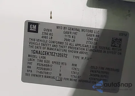 2014 Chevrolet Equinox 2Lt from USA, damaged, VIN 1GNALCEK7EZ126972